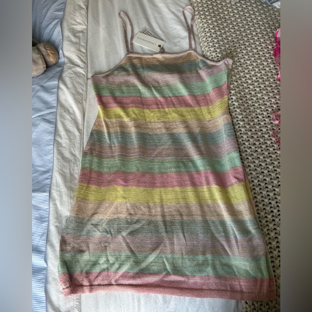 NWT love shack fancy Lessie mini dress rainbow pastel sunrise